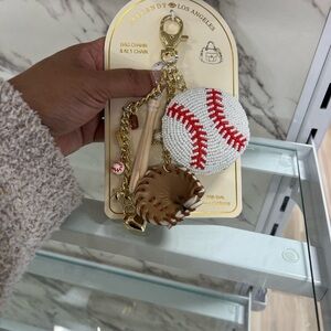 Baseball Charm Keychain by LYSANDY - White, Red, Brown for purse or keys